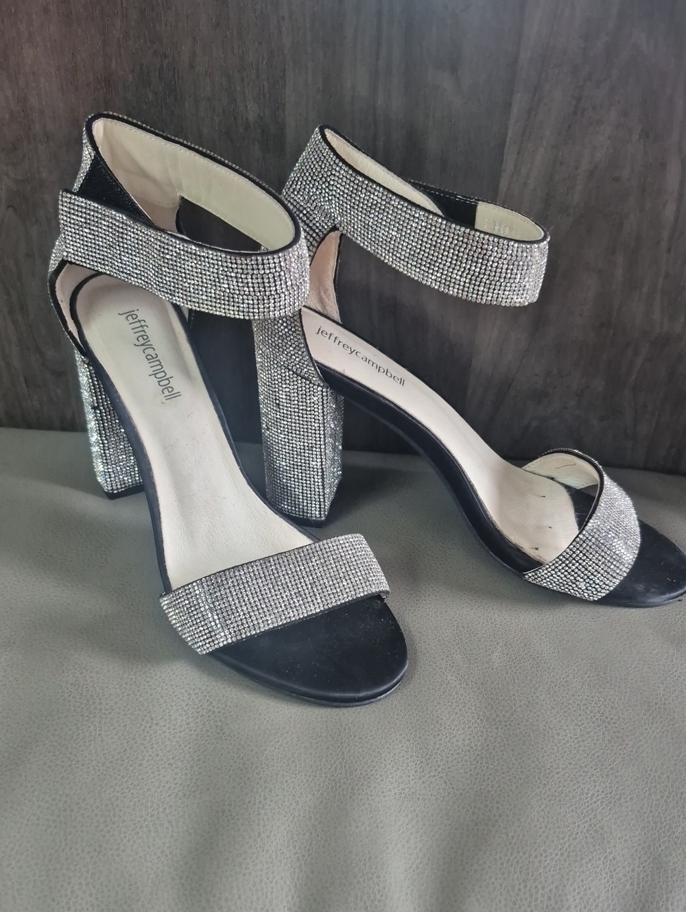 Jeffrey Campbell Silver Rhinestone Block Heel Sandals - Dress Heels